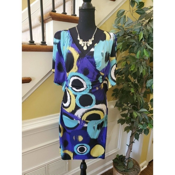 Sangria Size 4 Faux Wrap Dress Flair Sleeves - Picture 2 of 12